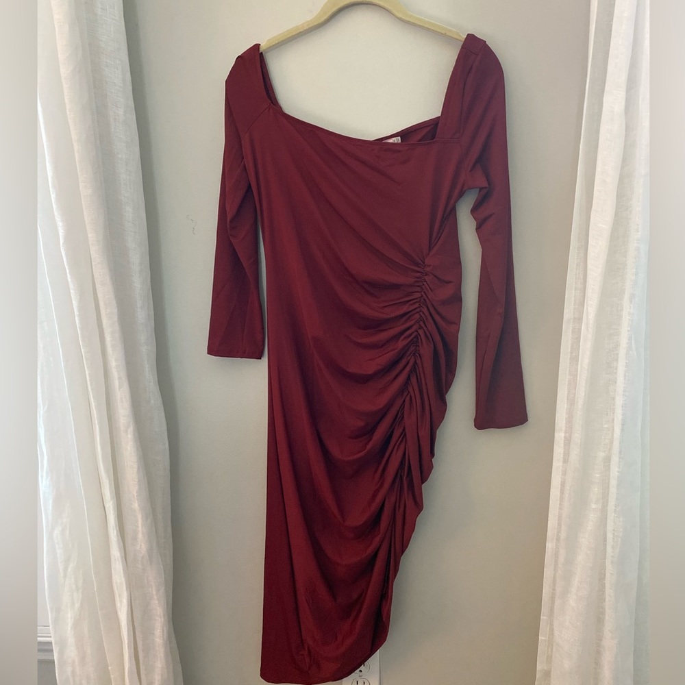 ASTR the Label Winnetka Asymmetric Off the Shoulder Long Sleeve Sheath Dress